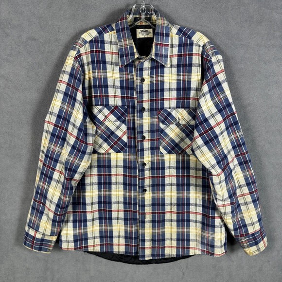 Vintage Fieldmaster Flannel Shacket Mens L Blue Plaid Lined Hunting Outdoor - Picture 1 of 15
